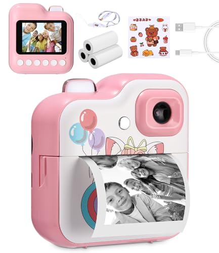Ixydor Kinderkamera Sofortbildkamera,1080P 2,4 Zoll Bildschirm DigitalKamera Kinder mit 3 Rollen Druckpapier & 32GB Karte,Weihnachten Geschenke für Jungen und Mädchen 3-12 Jahre (Rosa) von Ixydor