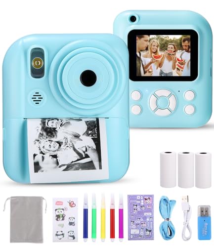 Ixydor Kinderkamera Sofortbildkamera,1080P 2,4 Zoll Bildschirm Sofortbildkamera Kinder,Videokamera Kamera Kinder mitmit Druckpapier & 32GB Karte, Weihnachten Geschenk für Kinder 3-12 Jahren (Blau) von Ixydor