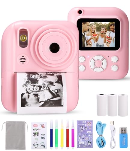 Ixydor Kinderkamera Sofortbildkamera,1080P 2,4 Zoll Bildschirm Sofortbildkamera Kinder,Videokamera Kamera Kinder mitmit Druckpapier & 32GB Karte, Weihnachten Geschenk für Kinder 3-12 Jahren (Rosa) von Ixydor