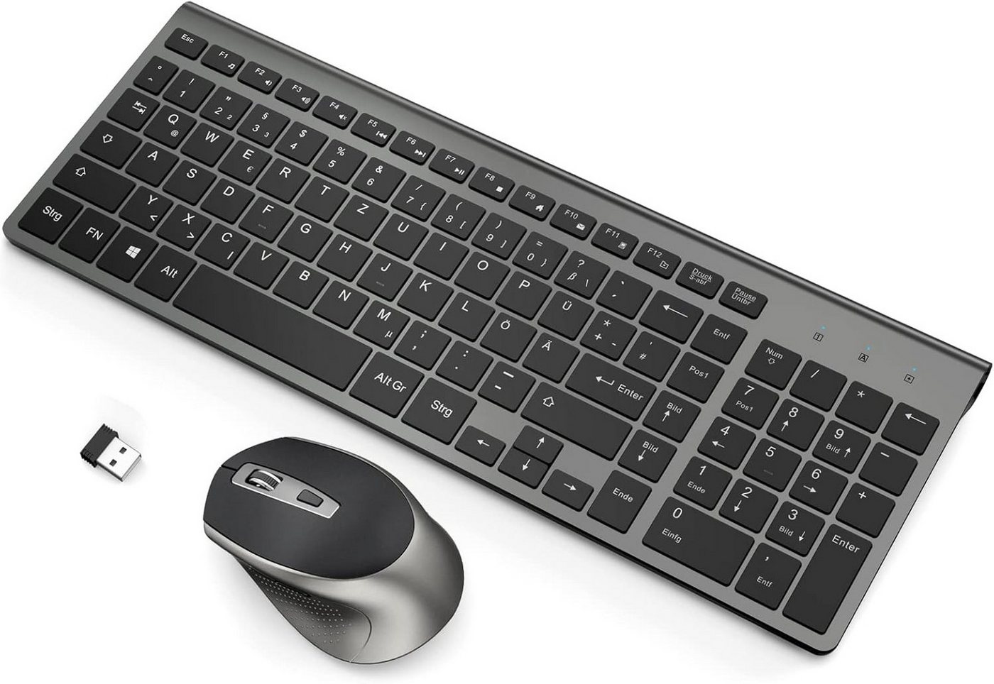 J JOYACCESS 2.4G Ultra Dünne Kabellos Tastatur- und Maus-Set, Ergonomischer & Leise 2400DPI Optische Maus (QWERTZ Deutsches Layout) von J JOYACCESS
