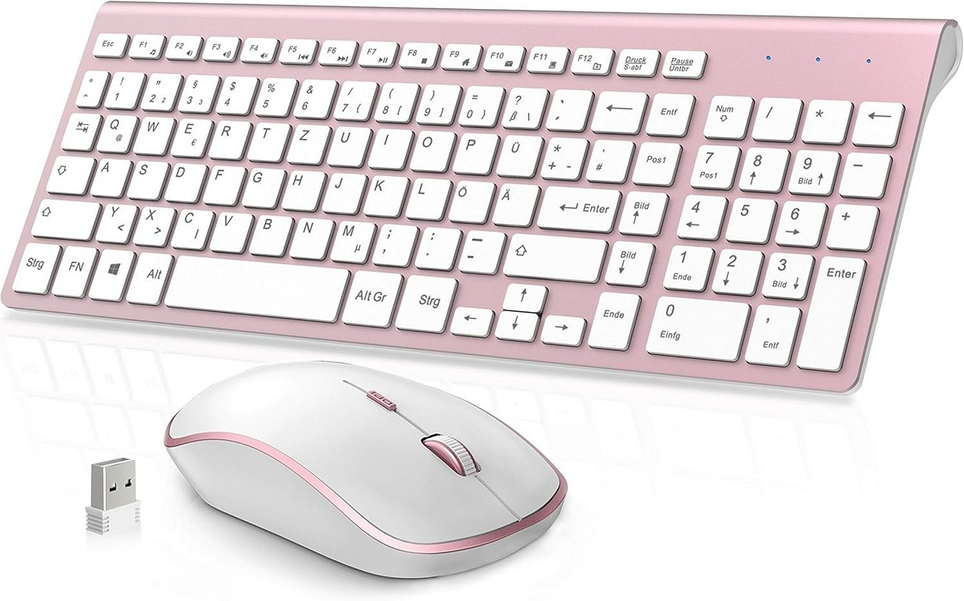 J JOYACCESS 2.4G Ultra Dünne Kabellos Tastatur- und Maus-Set, Ergonomischer & Leise 2400DPI Optische Maus (QWERTZ Deutsches Layout) von J JOYACCESS