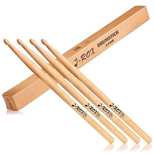 J-ROX Drum-Sticks im 4er Pack – Premium Walnuss Schlagzeug-Stöcke mit Holzkopf – Langlebige und robuste Trommelstöcke zum Schlagzeug spielen – Schlagzeug-Zubehör von J-ROX