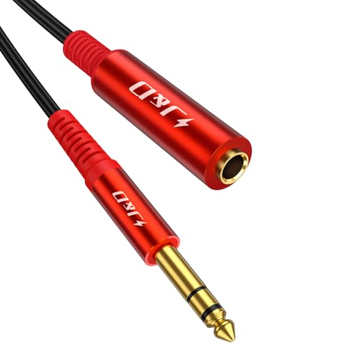 J&D 1/4 Zoll Verlängerungskabel, 6.35 mm Stereo Stecker auf Buchse, Vergoldete Kontakte, Langlebiges PVC und Kupfer, Professionelles Audiokabel für Kopfhörer, Gitarren, Heimkino, Rot, 0.9 m von J&D