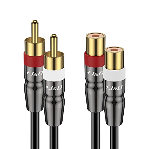 J&D 2 Cinch-Verlängerungskabel Männlich zu Weiblich, Kupfergehäuse Vergoldeter 2RCA-Stecker auf 2RCA-Buchse Stereo Audio Extender Kabeladapter, 0,9 Meter von J&D