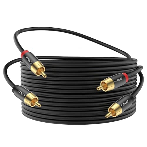 J&D 2 RCA M/M Stereo Audiokabel, 20 FT RCA Audiokabel Vergoldete Kupferhülle 2RCA Stecker auf 2RCA Stecker Stereo Audiokabel für Heimkino, HDTV, Verstärker, Hi-Fi-Systeme, Lautsprecher, 6 Meter von J&D