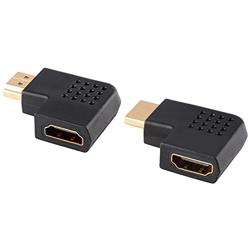 J&D 2 Stück Eben HDMI Adapter, 90 Grad Links und Rechts Abgewinkelt Vergoldeter Stecker auf Buchse Vertikaler Flacher HDMI-Adapter von J&D