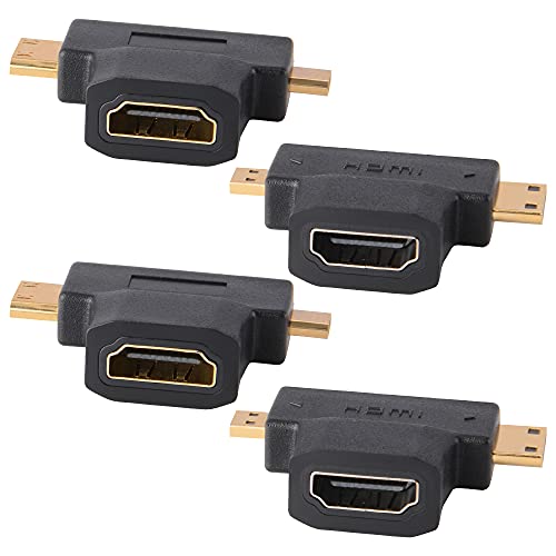 J&D 2 in 1 HDMI auf Mini/Micro HDMI Adapter, 4 Stück Mini und Micro HDMI Männlich auf HDMI Weiblich Universeller T-Adapter mit Vergoldeten Anschlüssen von J&D