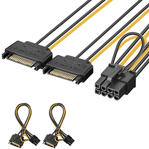 J&D 2er Pack 2X SATA Power 15 Pin auf 8 Pin PCI Express (PCIe) Grafikkarte Stromkabel Adapter - 20cm von J&D