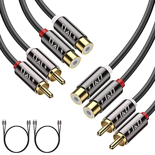 J&D 2er Pack Cinch Verlängerung Audio kabel 2 x Cinch auf 2 x Cinch Kabel, vergoldet Kupfer Shell Heavy Duty 2 RCA männlich zu 2 RCA Weiblich Stereo Audio Kabel, Cinch Kabel, 0.9 M von J&D