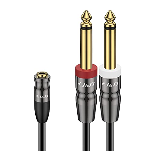 J&D 3,5 mm TRS zu Dual 1/4 Zoll TS Kabel, Heavy Duty 3,5mm auf 2 x 6,35 mm Kabel Weiblich auf 1/4 Männlich Kabel für Mixer Gitarre Klavierverstärker Lautsprecher, 0,9 Meter von J&D