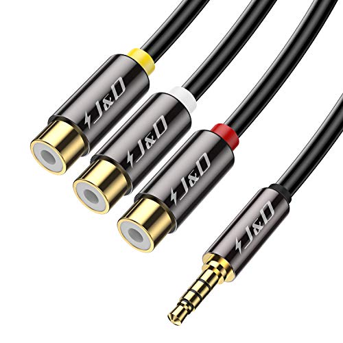 J&D 3,5 mm zu 3RCA Kabel, RCA Cable Gold-Plated [Kupfer Shell] [Heavy Duty] 3,5mm (1/8 Zoll) Männlich TRRS auf 3 RCA Weiblich Plug Stereo Audio Video Kabel - 0.3 Meter von J&D