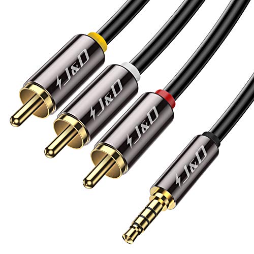 J&D 3,5 mm zu 3RCA Stereo Audio Video Kabel, RCA Kabel Gold-Plated Kupfer Shell Heavy Duty 3,5mm (1/8 Zoll) Männlich TRRS auf 3 RCA Männlich für Lautsprecher Smartphone, 1,8 Meter von J&D