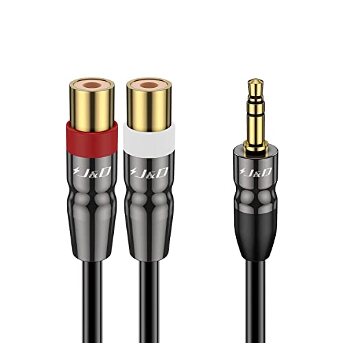 J&D 3,5 mm zu Dual RCA Audio Kabel, Heavy Duty 3,5mm-Stecker auf 2 Cinch-Buchse Vergoldetes Kupfergehäuse-Stereo-Audioadapterkabel, 0,3 Meter von J&D