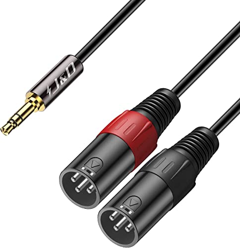 J&D 3,5mm 1/8 Zoll auf Dual-XLR Y Splitter Kabel, PVC Geschält 2x XLR Männlich zu 3,5mm TRS Männlich Unbalanced Stereo Audio Patch Adapterkabel für DSLR Kamera Smartphone Laptop Mic, 1,8 Meter von J&D