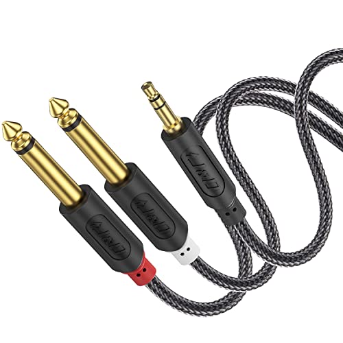 J&D 3.5mm Klinke auf Dual 6.35mm Mono Y AudioKabel 4.5M, Nylon Geflochten 6.35mm Klinkenstecker auf 3.5mm Klinke Audio Splitter Kabel Digital Interface Instrument Kabel von J&D