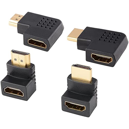 J&D 4 Stück Winkel HDMI Adapter, 4 Pcs Männlich auf Weiblich 90 Grad und 270 Grad Rechtwinklig und 90 Grad Links und Rchts Abgewinkelt Vertikal Flach HDMI Adapter mit Vergoldeten Steckern von J&D