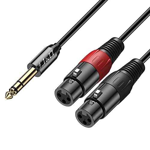 J&D 6,35 mm (1/4 Zoll) TRS Stecker auf Dual XLR Weiblich Y Splitter Kabel, 2 XLR Weiblich zu 6,35mm 1/4" TRS Männlich Unbalanced Stereo Audio Patch Adapterkabel für Mic Mixer, 1,8 Meter von J&D