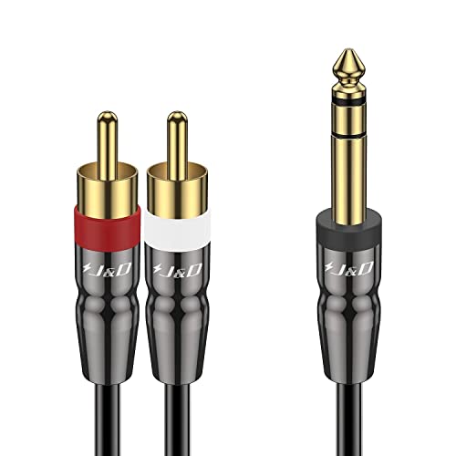 J&D 6,35 mm TRS zu Dual RCA Audio Kabel, Kupferschale Schwerlast 6,35 mm 1/4 Zoll Männlich TRS zu 2 RCA Männlich Stereo Audio Y Splitter Kabel, 1,8 Meter von J&D