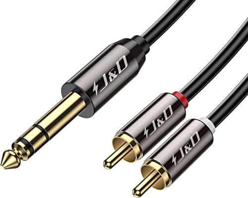 J&D 6,3mm Stereo Klinke auf Cinch Kabel, Gold Plated Kupfer Shell Heavy Duty 6,3mm (1/4 Zoll) Männlich TRS zu 2 Cinch Stecker Stereo Audio Adapter Y Splitter Cinch Kabel, 0.9 Meter von J&D