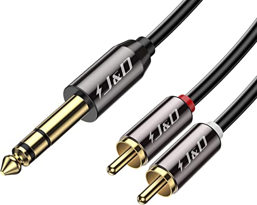 J&D 6,3mm Stereo Klinke auf Cinch Kabel, Gold Plated Kupfer Shell Heavy Duty 6,3mm (1/4 Zoll) Männlich TRS zu 2 Cinch Stecker Stereo Audio Adapter Y Splitter Cinch Kabel, 1.8 Meter von J&D