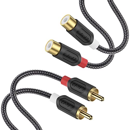 J&D Cinch Verlängerung Audio Kabel 0,9m, RCA Verlängerungskabel Kabel Gold-Plated [AudioWave-Serie] 2 RCA Männlich zu 2 RCA Weiblich Stereo Audiokabel mit PVC-Mantelgehäuse und Nylon Braid von J&D