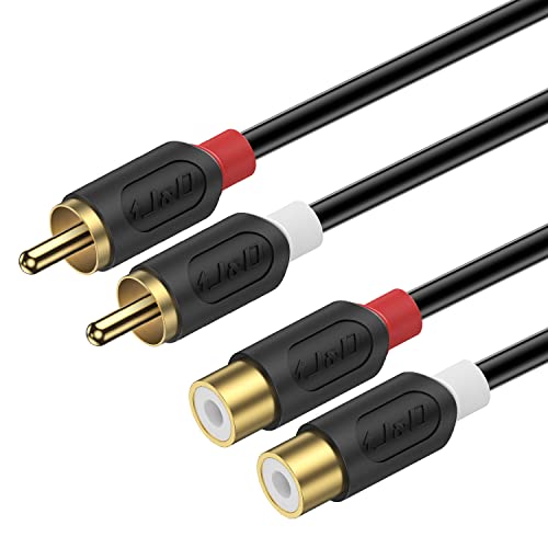 J&D Cinch Verlängerung Kabel, Gold-Plated Audiowave-Serie 2 RCA Männlich zu Weiblich Stereo Audio Verlängerung kabel für Subwoofer,Verstärker,HiFi und Heimkino, 4,5 Meter von J&D