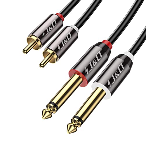 J&D Cinch auf 6,3mm Klinke Kabel 0,9m, Cinch Kabel Gold-Plated Kupfer Shell Heavy Duty 2 Cinch Männlich auf 2 x 6,3mm (1/4 Zoll) TS Männlich Mono Audio Adapter Kabel von J&D