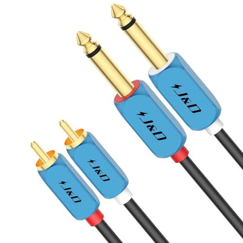 J&D Doppeltes 1/4 Zoll TS zu Doppeltes RCA Stereo Audio-Verbindungskabel, RCA auf 1/4 Kabel Vergoldeter Kupfermantel Heavy Duty 2 x 6,35mm 1/4 Zoll TS Stecker auf 2RCA Stecker Adapterkabel, 1 Meter von J&D