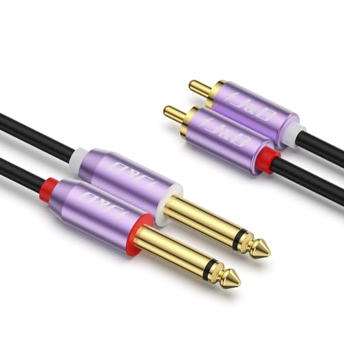 J&D Dual 1/4 Zoll TS auf Dual RCA Kabel, Vergoldetes Lila Kupfermantel RCA auf 1/4 Stereo-Audiokabel 2x 6,35 mm 1/4 Zoll Männlich TS auf 2 RCA Männlich Adapter Interconnect Kabel, 0,9 M von J&D