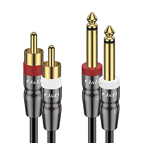 J&D Dual 6,35 mm zu 2RCA Kabel, Heavy Duty 1/4 Männlich auf Cinch Männlich Adapter Stereo Audio Interconnect Viertel Zoll Kabel, 1,8 Meter von J&D