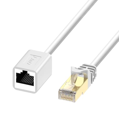 J&D Ethernet-Verlängerungskabel (1-Pack), RJ45-Kabel Geschirmt Männlich zu Weiblich Cat 6 Ethernet-Verlängerungskabel-Adapter Unterstützt Cat6 / Cat5e / Cat5 Standards, 4,5 Meter, Weiß von J&D
