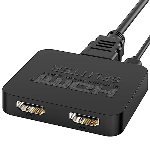 J&D HDMI Splitter 1 in 2 Out, 4K HDMI Splitter mit HDMI Kabel und USB-Micro Kabel für TV PS4 Xbox HDMI Eingangssplitter für Full HD 1080P und 3D Video, für Zwei Monitore Duplizieren/Spiegeln Nur von J&D