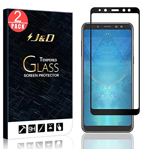 J&D Kompatibel für 2-Stück Galaxy A8 2018 Schutzfolie Glas, [Nicht Ganze Deckung] [Blasenfrei] Vorgespanntes Glas Schutzfolie für Samsung Galaxy A8 2018 Schutzglas - [Nicht für A8 2018 Plus] von J&D