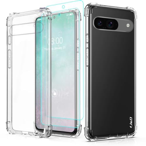 J&D Kompatibel für Google Pixel 9 Hülle, Kristallklar Stoßdämpfend Handyhülle mit (2er Pack) Displayschutzfolie, Anti-Gelb TPU Bumper Case for Pixel 9, Nicht für 9 Pro, Transparant von J&D
