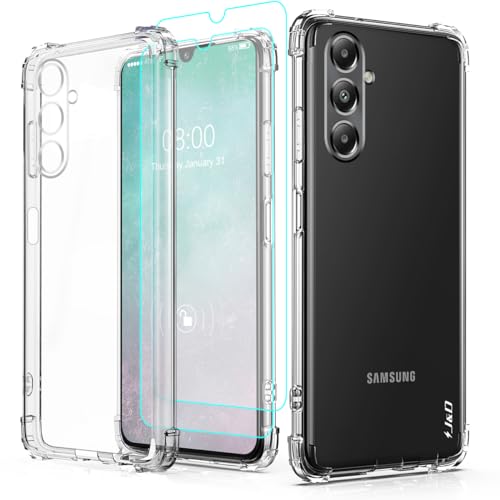 J&D Kompatibel für Samsung Galaxy A05s Hülle, Kristallklar Stoßdämpfend Handyhülle mit (2er Pack) Displayschutzfolie, Anti-Gelb TPU Bumper Case for Galaxy A05s, Nicht für Galaxy A05, Transparent von J&D