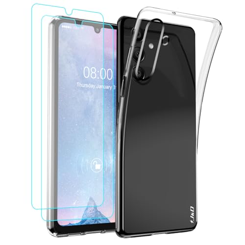 J&D Kompatibel für Samsung Galaxy A15 Hülle, Kristallklar Anti-Gelb Schutzhülle mit (2er Pack) Displayschutzfolie, Anti-Schock TPU Bumper Case for Galaxy A15, Transparent von J&D