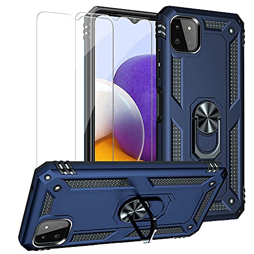 J&D Kompatibel für Samsung Galaxy A22 5G Hülle, Militärqualität Heavy-Duty-Schutz Hybrid Stoßfest Hülle mit Ring Kickstand und 2 Stücke Displayschutzfolie für Galaxy A22 5G Hülle, Nicht für A22 4G von J&D