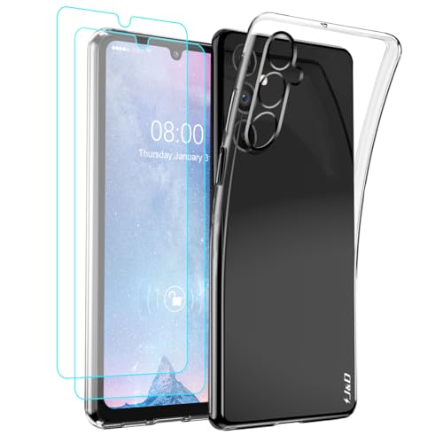 J&D Kompatibel für Samsung Galaxy A25 5G Hülle, Kristallklar Anti-Gelb Schutzhülle mit (2er Pack) Displayschutzfolie, Anti-Schock TPU Bumper Case for Galaxy A25 5G, Transparent von J&D