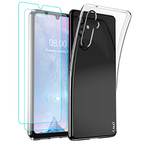 J&D Kompatibel für Samsung Galaxy A34 Hülle, Kristallklar Anti-Gelb Schutzhülle mit (2er Pack) Displayschutzfolie, Anti-Schock TPU Bumper Case for Galaxy A34, Transparent von J&D