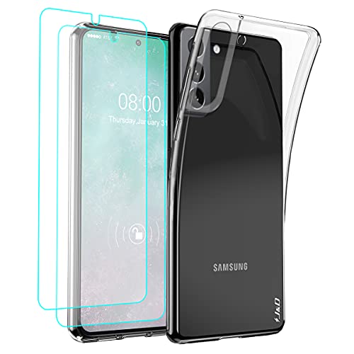 J&D Kompatibel für Samsung Galaxy S21 FE Hülle, Kristallklar Anti-Gelb Schutzhülle mit (2er Pack) Displayschutzfolie, Anti-Schock TPU Bumper Case for Galaxy S21 FE, Nicht für Galaxy S21 von J&D