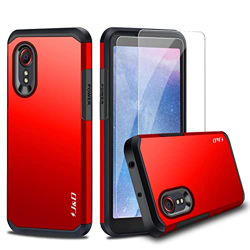 J&D Kompatibel für Samsung Galaxy Xcover 5 Hülle, Heavy Duty Hybrid Robustes Stoßfest Schutzhülle mit 2 Stücke Glas-Displayschutzfolie für Galaxy Xcover 5, Rot von J&D