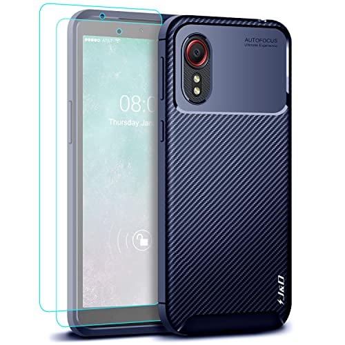 J&D Kompatibel für Samsung Galaxy Xcover 5 Hülle, Kohlefaser Stoßfest TPU mit 2 Stücke Displayschutzfolie, Weiches Schlank Anti-Kratzer Hülle für Galaxy Xcover 5, Blau von J&D