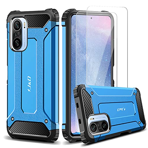 J&D Kompatibel für Xiaomi Mi 11i/Redmi K40/Xiaomi Redmi K40 Pro+/Xiaomi Poco F3 Hülle, Doppelschich ArmorBox mit 2 Stücke Glas-Displayschutzfolie Hybrid Stoßfest Schutzhülle, Nicht für Xiaomi Mi 11 von J&D