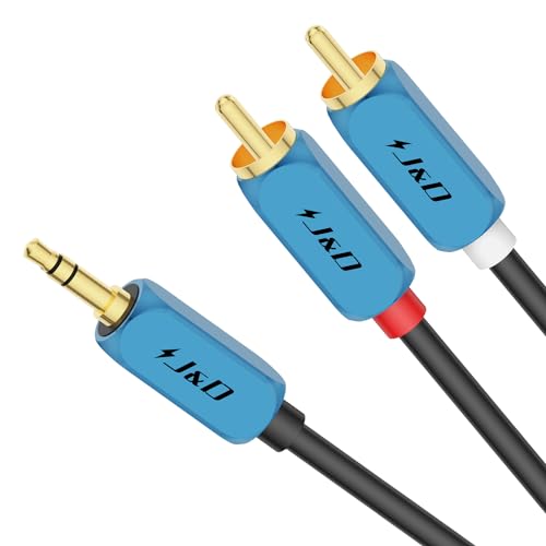 J&D RCA-Audiokabel, 3,5mm Stecker auf 2 RCA-Phono-Stecker, Stereo-Audioadapter Aux-Kabel mit Hochwertiger Vergoldeter Kupferschale, 3,5mm zu 2-Male RCA-Adapter-Audiostereo-Kabel, 1,8 Meter von J&D