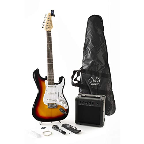 J & D ST Rock Guitar Einsteiger Set mit Sunburst ST-Stil E-Gitarre, Verstärker, Stimmgerät, Gigbag, Kabel, Gurt, Plektren, Saiten J & D ST Rock Guitar Einsteiger Set mit Sunburst ST-Stil E-Gitarre, Verstärker, Stimmgerät, Gigbag, Kabel, Gurt, Plektren, Saiten von J & D