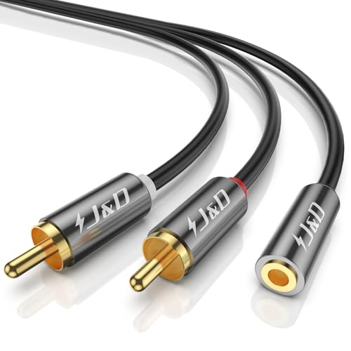 J&D Stereo Cinch Kabel Cinch Klinke Adapter goldbeschichtet 3,5 mm Klinke auf 2 Cinch Männlich Stereo Audio Adapter kabel, 0.3m von J&D