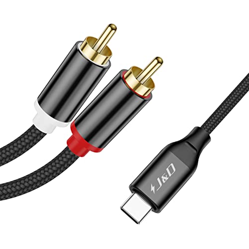J&D USB-C-auf-2-RCA-Audiokabel, Geflochtenes Stereo-Audio-Konverterkabel, USB-Typ-C-Stecker auf 2-RCA-Stecker, Y-Splitterkabel, Kompatibel mit Google Pixel, iPhone 15/15 Plus/15 Pro/15 Pro Max, 1 m von J&D