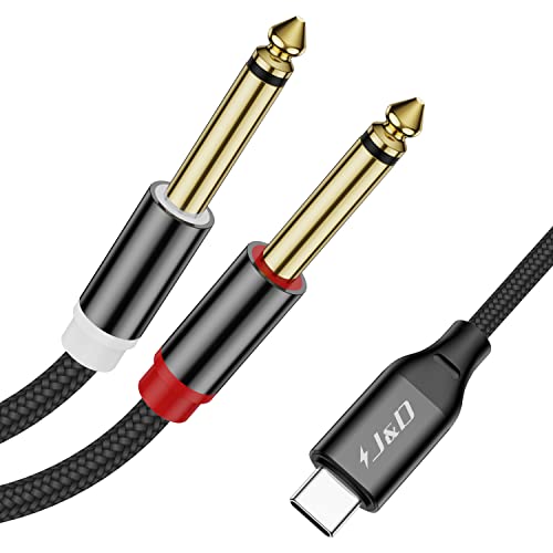 J&D USB C auf Dual 6,35 mm 1/4 Zoll Stereo Splitter Y-Kabel, USB Typ C auf Dual 6,35 mm 1/4 Zoll TS Audiokabel für iPhone 15-Serie, Smartphone Tablet Laptop Verstärker Lautsprecher und Mixer, 1 m von J&D