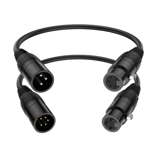 J&D XLR Kabel, XLR Stecker 3-Polig auf 5-Polig & männlich zu weiblich Audio Adapter, 2er-Pack 5-Poliges auf 3-Poliges DMX Beleuchtungskabel, 30 cm von J&D