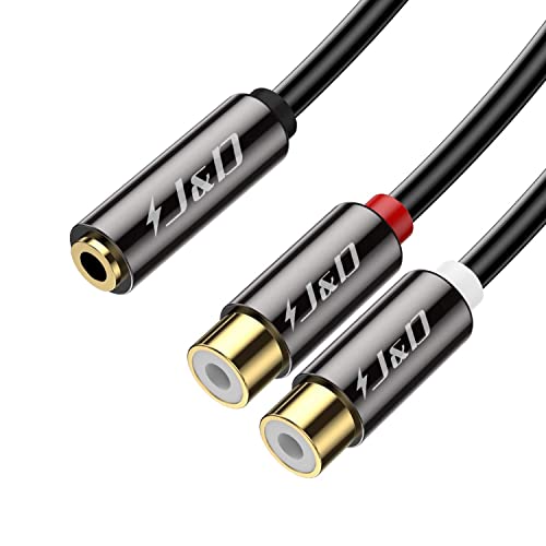 J&D chinch auf klinke 3,5 Adapter, Stereo Cinch Kabel Gold Plated Kupfergehäuse Heavy Duty 3,5mm Weiblich zu 2 RCA Weiblich Stereo Audio Adapter Y Splitter Cinch Kabel, 0.2 Meter von J&D